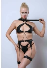 Deri Jartiyer Harness Takım, Deri Sütyen Takım, Kırbaçlı Deri Fantezi Giyim - Brf1363