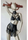 Deri Püsküllü Etekli Fantazi Harness Takım