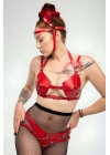 Fantazi Deri Sütyen Ve Külot Takım, Kulaklık Detaylı Harness - Brf871