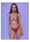 Fantezi Kırmızı Harness Sütyen Kumaş Külot Takımı
