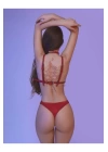 Fantezi Kırmızı Harness Sütyen Kumaş Külot Takımı