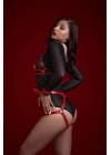 Fantezi Sütyen Külot Kelepçeli Kırmızı Harness Set