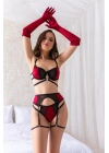 Fantezi Sütyen, String, Jartiyer Ve Eldiven Takım Bordo (mgp6672)