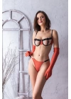 Fantezi Sütyen, String Ve Eldiven Takım Nar Çiçeği (mgp6662)