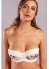 Gitana  Half Push Up Bra,çiçekli Ekru Straplez Konforlu Ve Şık Sütyen
