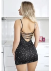 Göğüs Kısmı Peluş Detaylı Yıldız Desenli Mini Seksi Gecelik