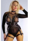 Halka Ve Göğüs Detaylı Ve Tasma Deri Harness - Brf781