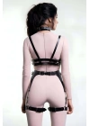 Halkalı Göğsü Açık Deri Jartiyer Harness Takım - Brf1231