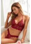 Kadın Bordo Çapraz Sırt Detaylı Şık Bralet Takım
