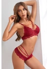 Kadın Bordo Dantelli Harness Sütyen Külot Takım
