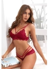Kadın Bordo Dantelli Harness Sütyen Külot Takım