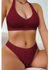 Kadın Bordo Seamless Tanga Sütyen Takım