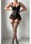 Kadın Çoraplı Lame Deri Fantezi Kostüm Elbise Seksi Gece Fantazi Kostüm 9002