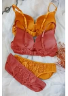Kadın Hardal Ve Kiremit Rengi Dolgulu Balenli Sütyen Külot 2li Paket