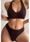 Kadın Kahverengi Seamless Tanga Sütyen Takım