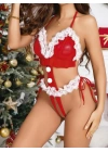 Kadın Kırmızı Yılbaşı Babydoll Sexy Kostüm 8011