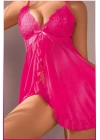 Kadın Seksi Fuşya Tül Gecelik Ve Külot Takım