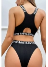 Kadın Siyah Çapraz Sırt Ve Love Lastik Detaylı Sütyen Külot Takım