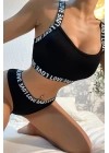 Kadın Siyah Çapraz Sırt Ve Love Yazı Detaylı Iç Çamaşır Takımı