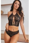 Kadın Siyah Dantel Çapraz İpli Bralet Sütyen Takım
