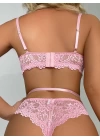 Kalp Aksesuarlı Dantelli Fantezi Pembe Jartiyer Takım