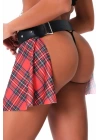 Kareli Harness Deri Etekleri Dantel Süslemeli Fantezi Gecelik 51158