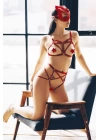 Kedi Maskeli Kırmızı Fantezi Harness Takım