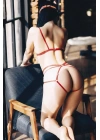 Kedi Maskeli Kırmızı Fantezi Harness Takım