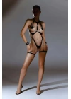 Kelepçeli Deri Body Harness Takım, Ağı Açık Fantazi Deri String Takım - Brf1098