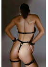 Kelepçeli Deri Body Harness Takım, Ağı Açık Fantazi Deri String Takım - Brf1098