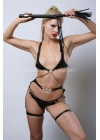 Kırbaçlı Ve Kanca Detaylı Şık Göğüs Ve Bacak Harness Takım - Brf1351