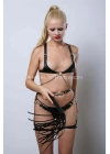 Kırbaçlı Ve Kanca Detaylı Şık Göğüs Ve Bacak Harness Takım - Brf1351