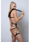 Kırbaçlı Ve Kanca Detaylı Şık Göğüs Ve Bacak Harness Takım - Brf1351
