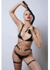 Kırbaçlı Ve Kanca Detaylı Şık Göğüs Ve Bacak Harness Takım - Brf1351