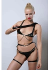 Kırbaçlı Ve Kanca Detaylı Şık Göğüs Ve Bacak Harness Takım - Brf1351