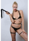 Kırbaçlı Ve Kanca Detaylı Şık Göğüs Ve Bacak Harness Takım - Brf1351