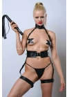Kırbaçlı Ve Kelepçeli Slave Harness Takım, Deri Fantezi İç Giyim - Brf1362