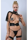 Kırbaçlı Ve Kelepçeli Slave Harness Takım, Deri Fantezi İç Giyim - Brf1362