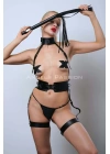 Kırbaçlı Ve Kelepçeli Slave Harness Takım, Deri Fantezi İç Giyim - Brf1362