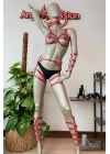 Kırmızı Deri Bacak Ve Kol Harness Detaylı Takım