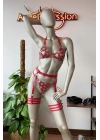 Kırmızı Deri Bdsm Fantazi Jartiyer Takım
