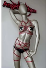 Kırmızı Deri Jartiyer Harness Takım