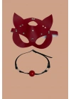 Kırmızı Deri Maske Ve Ağız Topu Harness Aksesuar