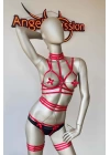 Kırmızı Fiyonk Detaylı Şık Lastik Vücut Harness