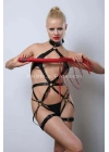 Kırmızı Kırbaçlı Deri Harness, Full Body Deri Harness, Erotik Deri İç Giyim - Brf1348
