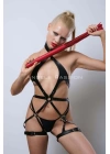 Kırmızı Kırbaçlı Deri Harness, Full Body Deri Harness, Erotik Deri İç Giyim - Brf1348
