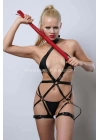 Kırmızı Kırbaçlı Deri Harness, Full Body Deri Harness, Erotik Deri İç Giyim - Brf1348