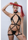 Kırmızı Kırbaçlı Deri Harness, Full Body Deri Harness, Erotik Deri İç Giyim - Brf1348