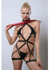 Kırmızı Kırbaçlı Deri Harness, Full Body Deri Harness, Erotik Deri İç Giyim - Brf1348