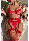 Kırmızı Midye Seksi Jartiyer Takım
